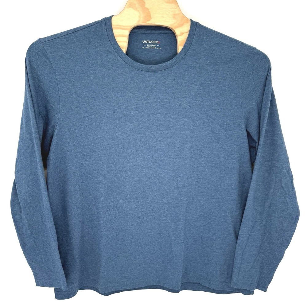 UNTUCKit‎ Tee Mens XXL Blue Long Sleeve Crew Neck Heathered Cotton Blend Shirt
